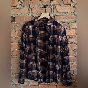 J. Crew Men's Plaid Shirt Jacket in Navy and Orange